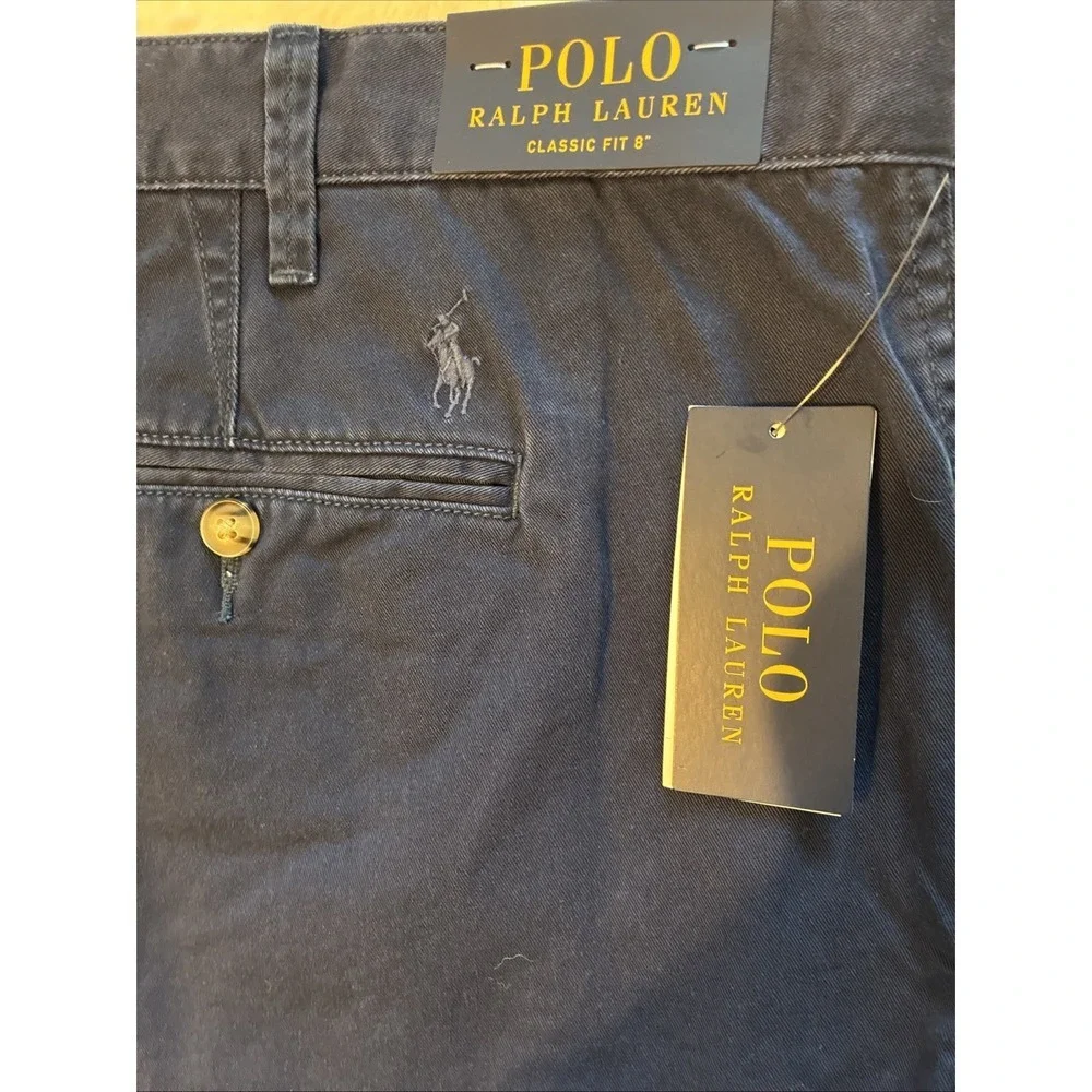Polo Ralph Lauren Shorts Mens 46B Navy Classic Fit Chino Dress Flat Front Cotton